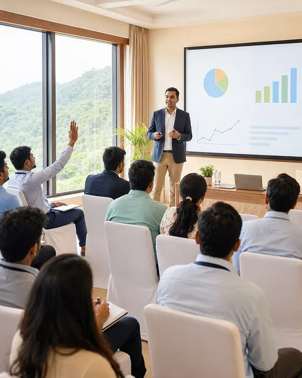 Corporate seminar and expert presentation hosted at Shilpi Hill Resort in Saputara